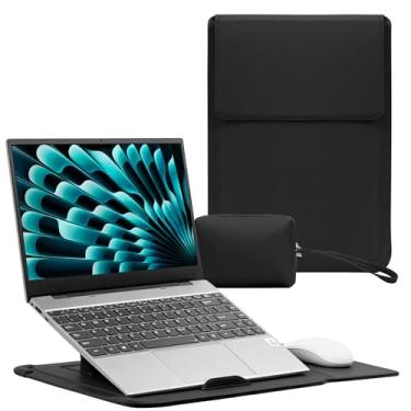 Imagem de RoYiio Capa para laptop de 13,3 a 14 polegadas com suporte capa fina de couro PU para MacBook Pro 35.6 cm M5/M4/M3/M2/M1, MacBook Pro 33.0 cm M2/M1 Pro/M1 Max, MacBook Air 33.0 cm M4/M3/M2/M1 (preto)