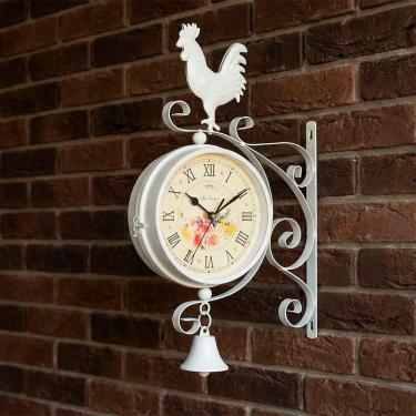Imagem de Relógio Estação Dupla Face Decoração Galo Branco Romano Retrô