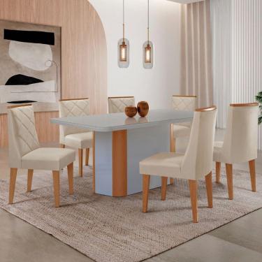 Imagem de Mesa Jantar Isadora 180cm 6 Cadeiras Isadora Moderna Mobília Veludo Creme/Off White/Naturale