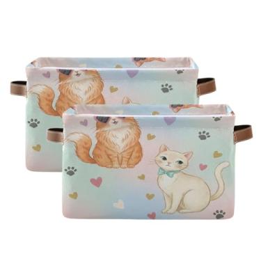Imagem de Wassud Caixa de armazenamento de lona para gatos laranja e gato branco com alças, cestas organizadoras dobráveis para armário, banheiro e decoração de casa, pacote com 2