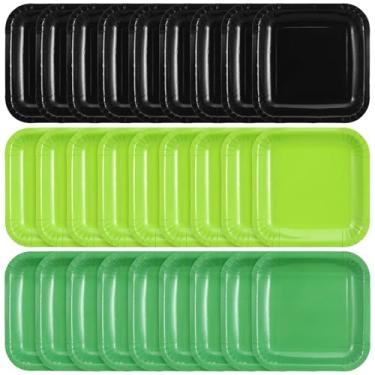 Imagem de Meyeyaia 120 peças de pratos de papel verde e preto, 18 cm quadrados descartáveis série verde pratos de papel para bolo, sobremesa, churrasco, festa de aniversário, piquenique, festas de Natal