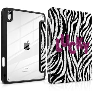 Imagem de TWOLSKOO Capa para iPad de 11ª e 10ª geração com suporte para lápis, suporte de três dobras, hibernar/despertar automático, parte traseira de acrílico transparente com amortecedor de TPU, para iPad de