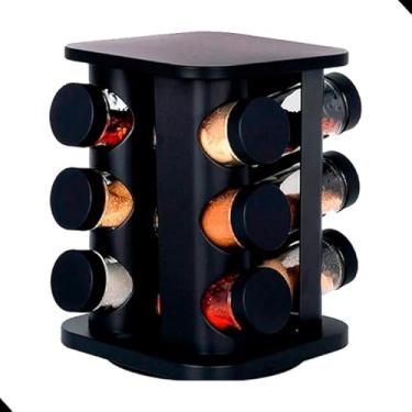 Imagem de Porta Temperos Giratório, Torre de Especiarias com 12 Potes de Vidro, Base Preta, Capacidade 85ml, 17,4 x 19,6 cm