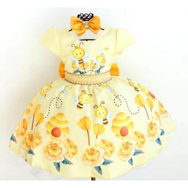 Imagem de Vestido Infantil Abelhinha Bebêeluxo E Tiara, Amarelo, 2