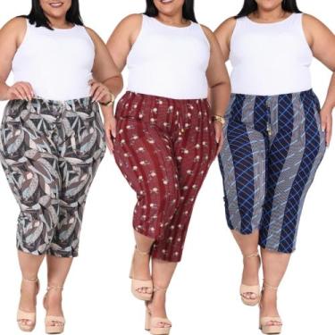 Imagem de Kit 2 Calça Feminina Capri Pantacourt Com Bolso Estampadas - PMQ CONFE