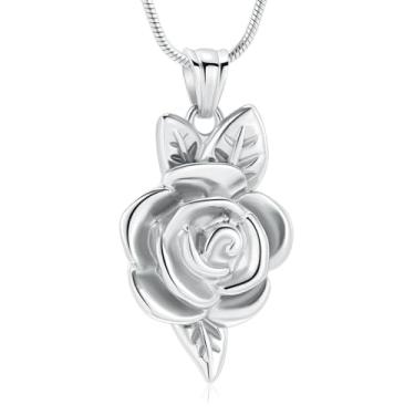 Imagem de mingkejw Colar de urna de flor de rosa para cinzas, joias de cremação para mulheres e meninas, colares de memorial de aço inoxidável, suporte de cinzas para animais de estimação humanos, joias de