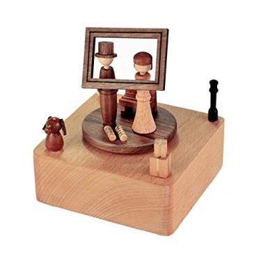 Imagem de pcagfaajmh Caixa de música colecionável caixa de música de madeira sonhadora casa artesanato criativo em madeira maciça (cor: Cor da imagem Tamanho: 11,4 x 11,4 x 15 cm)