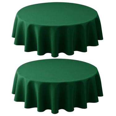Imagem de Biscaynebay Pacote com 2 toalhas de mesa redondas de tecido texturizado, 178 cm, verde caçador, resistentes à água, coberturas de mesa dobráveis de linho para jantar, cozinha, casamento, festas, etc