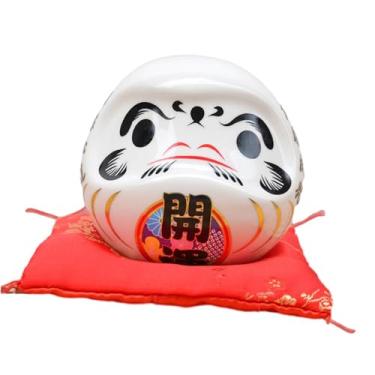 Imagem de predolo Boneca Daruma japonesa, ornamento multifuncional e em cerâmica para mesa, quarto ou escritório, Branco