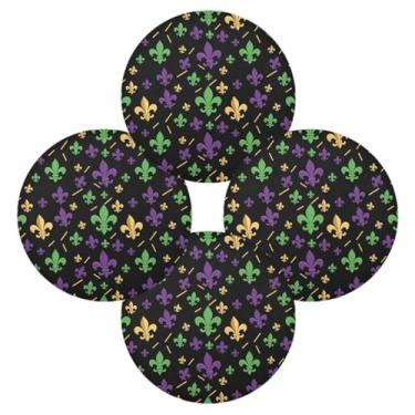 Imagem de Wassud Jogo americano conjunto de 4 tapetes redondos com estampa de flor de lis para cozinha e jantar tapetes laváveis resistentes ao calor para decoração de mesa 39 cm