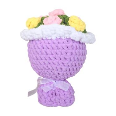 Imagem de MotiveTech Buquê de flores tricotadas, presente de Dia dos Namorados para namorada, decoração de mesa, buquê de rosas, presente de Dia Mães para aniversário, Roxo