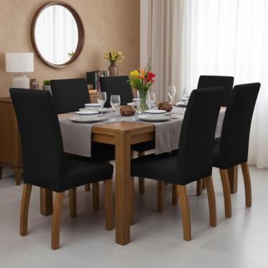 Imagem de Kit 6 Capas para Cadeiras de Jantar Preto Malha Gel 100% Poliéster Ajustável Proteção e Renovação Estilo e Beleza