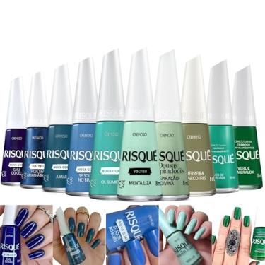 Imagem de Kit 10 Esmaltes Risqué Tons Azul e Verde Esmalte Cremoso Glitter (Kit Completo 10 Cores)