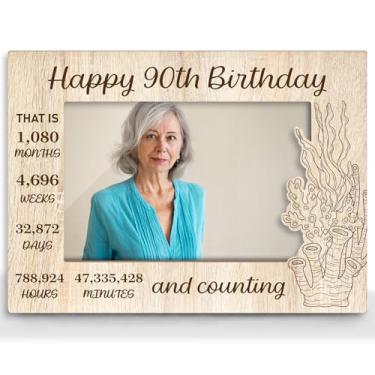 Imagem de lamocho Porta-retrato de oceano de 90 anos, porta-retratos de 90 anos, presentes de Natal, presentes de aniversário de 90 anos, para mulheres, homens, avó, vovô, moldura (10 x 15 horizontal) -BIR04-90