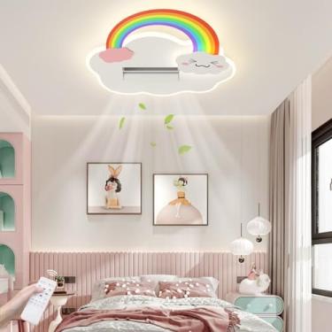 Imagem de Ventilador de teto com iluminação, muito silencioso, para sala de estar, com lâmpada LED dimerizável e ventilador moderno com motor DC, função verão/inverno para quarto, quarto infantil e re