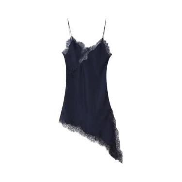 Imagem de Vestido Camisola Sem Mangas Com Painéis De Renda E Barra Assimétrica P