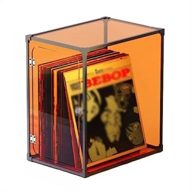 Imagem de Caixa de armazenamento de discos de vinil doméstico, estojo com suporte de LP com moldura de liga de alumínio, caixa organizadora de capa de vidro orgânico, armazenamento fácil de instalar (laranja)
