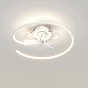 Imagem de Ventilador de teto com iluminação e controle remoto, silencioso, design minimalista, moderno, com lâmpada LED redonda para quarto, cozinha, sala de jantar e sala de estar (branco)