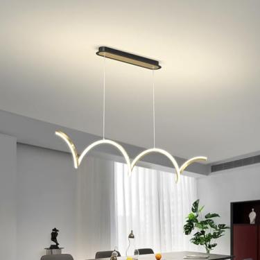 Imagem de Luminária pendente de mesa de jantar LED, design linear moderno, lustre preto, dimerizável com controle remoto, altura ajustável, ideal para sala de jantar, sala de estar, escritório, cozinh