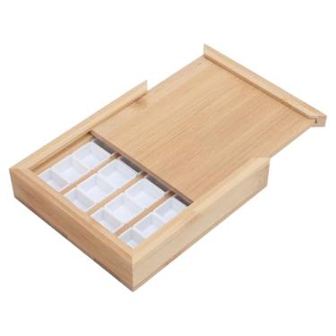 Imagem de Semme Paleta de Bandeja de Aquarela Com 24 Poços, Bandeja de Mistura de Aquarela de Madeira de Bambu Com Tampa para Artistas de Pintura Em Viagens e Ao Ar Livre