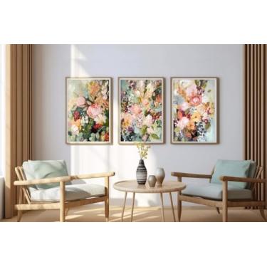 Imagem de 3 peças de arte de parede floral abstrata colorida impressão de pôster botânico pintura em tela para sala de estar decoração de casa com moldura interna