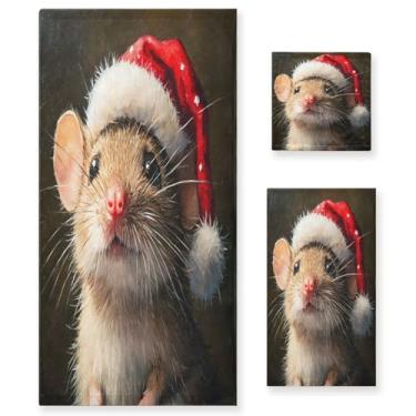 Imagem de STAYTOP Lindo conjunto de toalhas de rato de Natal 3 peças, toalhas de secagem rápida altamente absorventes, 1 toalha de banho, 1 toalha de rosto, 1 toalha de mão para academia, spa, banheiro