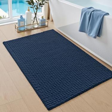 Imagem de DEXI Tapetes de banheiro 50 x 81 cm, tapete de banho lavável antiderrapante, tapete de chenille absorvente com suporte de borracha, tapete grosso ultra macio para banheira e chuveiro, azul marinho