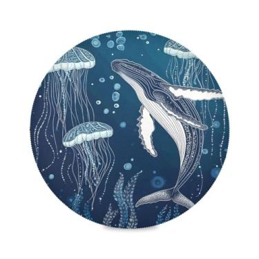 Imagem de STAYTOP Jogo americano redondo baleias e águas-vivas, 6 peças, tapetes de mesa antiderrapantes fáceis de limpar para casa, cozinha, churrasco, festa, decoração de mesa