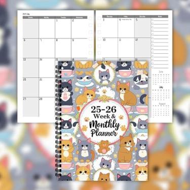 Imagem de Agenda semanal mensal 14 x 21 cm, caderno de planejamento espiral para gatos e cães, agenda diária para agendas diárias de adultos, estudantes, escritórios e organizações escolares, famílias (100