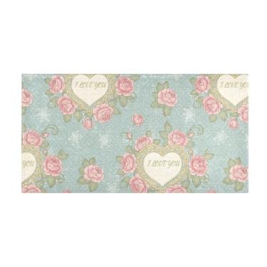 Imagem de Burbuja Tapete de corredor de rosas coração de pelúcia antiderrapante tapete de cozinha suporte de borracha para corredor, quarto, sala de estar, decoração de entrada, lavável na máquina, 51 x 99 cm
