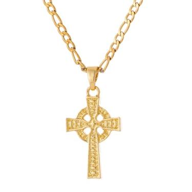 Imagem de yipima Colar com pingente de cruz celta para mulheres e homens, banhado a ouro branco 14K, pingente de crucifixo viking religioso, nó da trindade irlandesa, joia minimalista, middle, Cobre, Sem Pedra