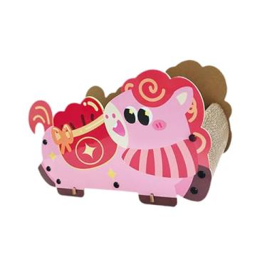 Imagem de Fenteer Arranhador para Gatos em Formato de Cavalo, Almofada para Afiar as Garras, Confortável, em Papelão Ondulado, Ideal para Treinamento, Sono e Descanso, Rosa