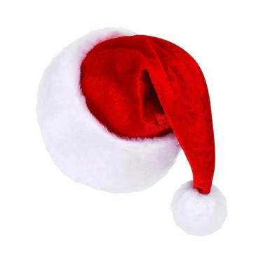 Imagem de Chapéu De Natal De Veludo, Gorro Festivo Espesso Para Adultos E Crianç