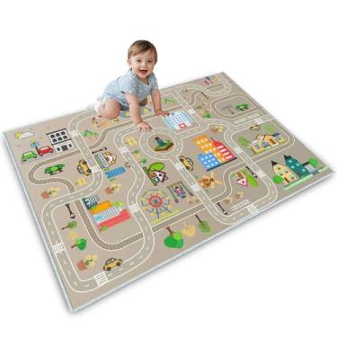 Imagem de Tapete de carro infantil, tapete de brincar para sala de jogos infantil, tapete de recreação, vida urbana, ótimo para brincar com carros, brinquedos, tapete de área infantil com suporte de borracha