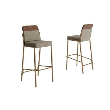 Imagem de Banqueta Sala De Jantar Duo 1753 Kit 2 Un Rose-linho Areia-courano Caramelo - Carraro