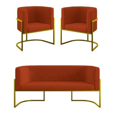 Imagem de Kit 2 Poltronas Sofá 2 Lugares Para Recepção Balaqui Terracota
