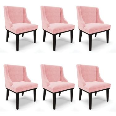 Imagem de Kit 06 Cadeiras De Jantar Suede Rosa Bebê Base Madeira