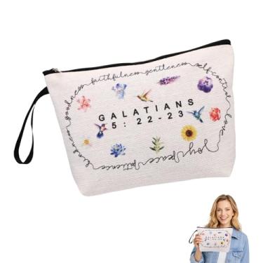 Imagem de Nécessaire Cristã Feminina, Floral com Versículo Bíblico de Gálatas 5:22-23 Presente Cristão Estojo de Maquilhagem Religioso com Fecho