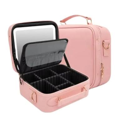 Imagem de Kit Maleta Maquiagem completo Profissional Com Espelho e Luz Led e paleta de maquiagem(ROSA)