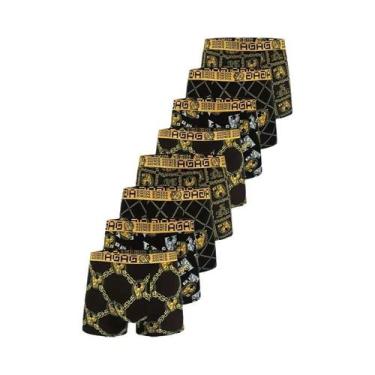 Imagem de Cuecas Boxer Masculinas (8 Peças) Pretas Com Estampa Grega Dourada, El