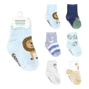 Imagem de Kit Meia Infantil Menino Antiderrapante Com 6 Pares Tam. 21 ao 25 Pimp