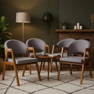 Imagem de Kit 4 Cadeiras Sala de Jantar Premium Com Braco Madeira Macica Movellu Home