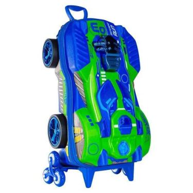 Imagem de Mala Infantil Escolar 3+ Mochila Hot Wheels 3d Rodinhas Triplas Puxado