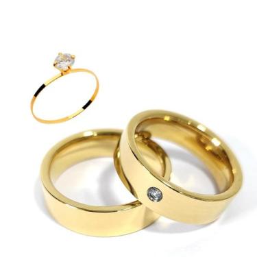 Imagem de Par Aliança Casamento Reta com zircônia 6mm Tungstênio ouro 18k - Nora