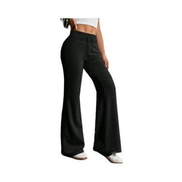 Imagem de Outono e inverno nova cor sólida cordão feminino bell-bottoms moda cas