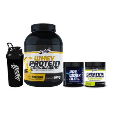 Imagem de Kit Ganho de Massa Whey Protein 900g + Creatina 300g + Pré-Treino 300g