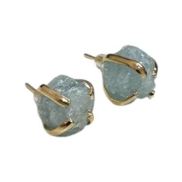 Imagem de Brinco Pedra Natural Água Marinha Garrinha Banhado Ouro Prata - Equilí