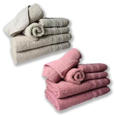 Imagem de Jogo De Toalhas 4 Banhos 4 Rostos 4 Grande Grossa Bege Rosê - TOALHAS 
