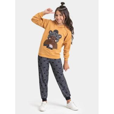 Imagem de Conjunto Inverno Menina Marrom Blusão com Capuz e Calça em Moletom Urs