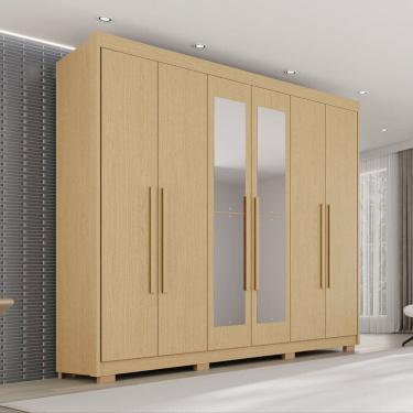 Imagem de Guarda Roupa Casal com Pés e Espelho 6 Portas 6 Gavetas 100% MDF Itália Plus Jequitiba